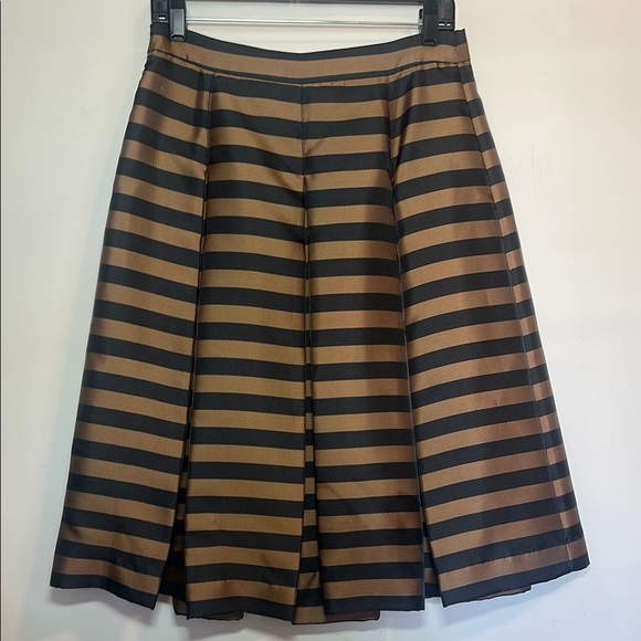Halogen Pleated A-Line Skirt with Black and Golden Brown Stripes - Picture 3 of 6